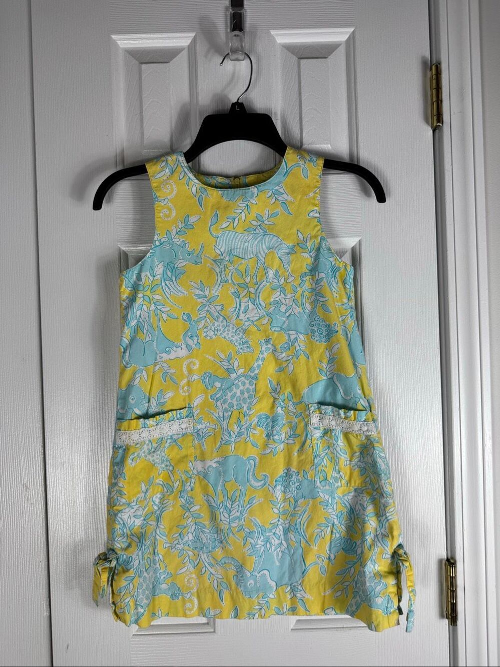 Lilly Pulitzer Girls Safari Yellow and Blue Sleeveless Animal Print Dress Size 8